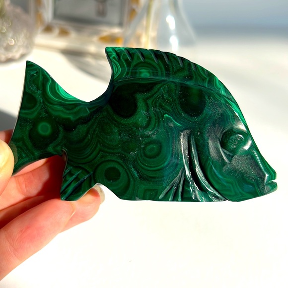 Natural Malachite Carving Green Crystal Orbicular Pattern Banding Rare Find OOAK - Picture 4 of 11